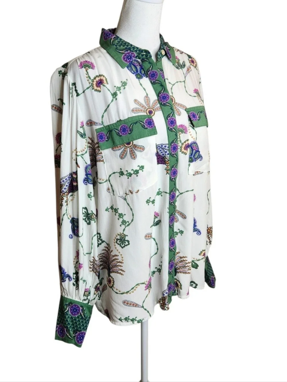 NEW Loft Floral Peacock Print Button Down Blouse Size Small